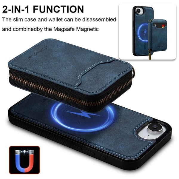 LC.IMEEKE L6 iPhone 16e Plånboksfodral Magnetiskt - Konstläder - Blå