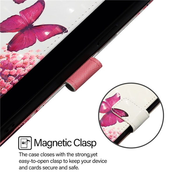 iPhone 16e Plånboksfodral Printing Pattern Med Rem Rosa