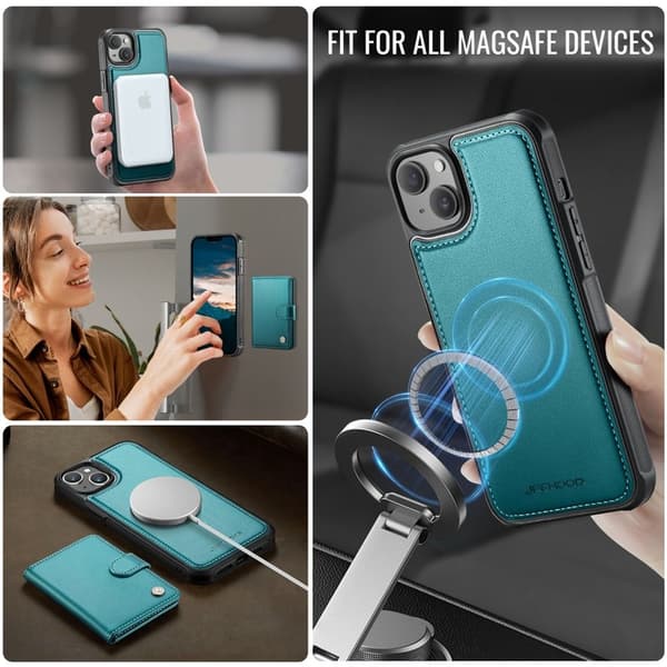 JEEHOOD J09 Mobilskal till iPhone 14 RFID Blocker Läder Grön