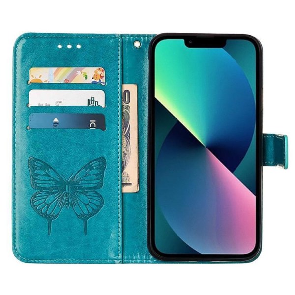 iPhone 14 Pro Max Plånboksfodral Butterfly Flower Imprinted - Bl