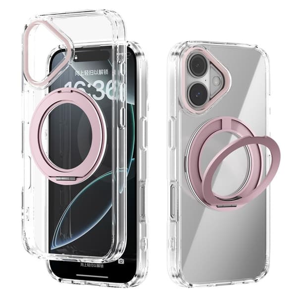 ABEEL Q-LUCK Mobilskal till iPhone 16 med Kickstand Shockproof - Rosa