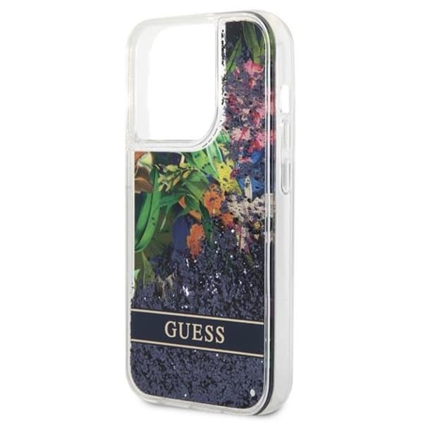 GUESS iPhone 14 Pro Skal Flower Liquid Glitter - Blå Blå