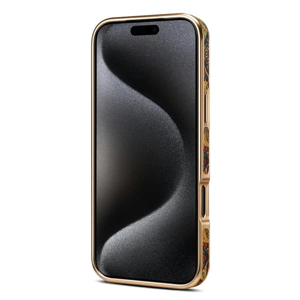 DENIOR Mobilskal till iPhone 17 Pro Max Mönstertryckt Electropläterad Läder Lila