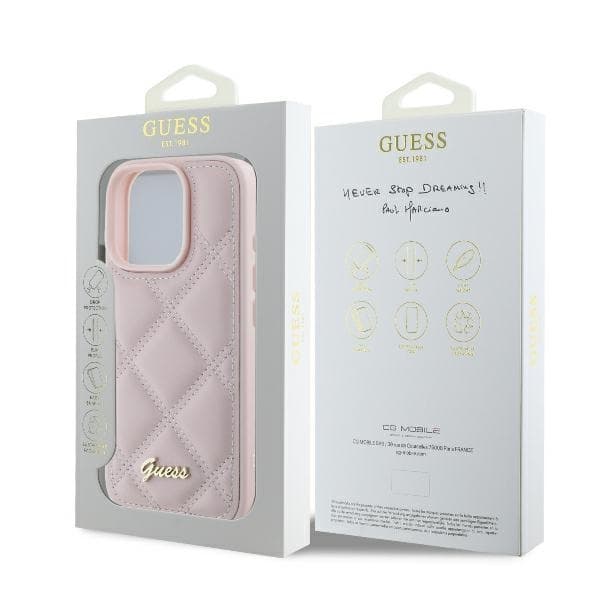 Guess Mobilskal till iPhone 16 Quilted Metal Logo - Rosa Rosa