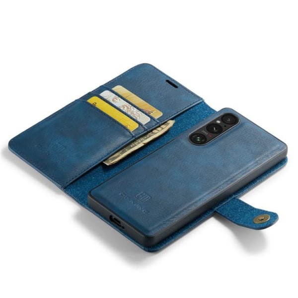 DG.MING Sony Xperia 1 V tegnebog etui ægte læder 2i1 - blå