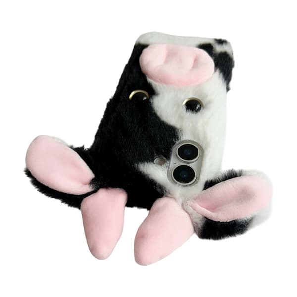 Mobilskal till iPhone 17 Fluffy Cute Cow Plush TPU - Röd Röd