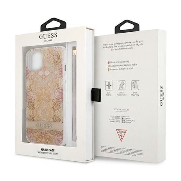 Guess iPhone 13 Mini Skal Flower Strap - Guld