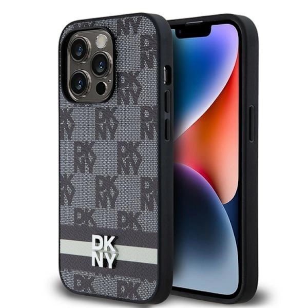 DKNY iPhone 14 Pro Mobilskal Läder Checkered Mono Pattern Svart