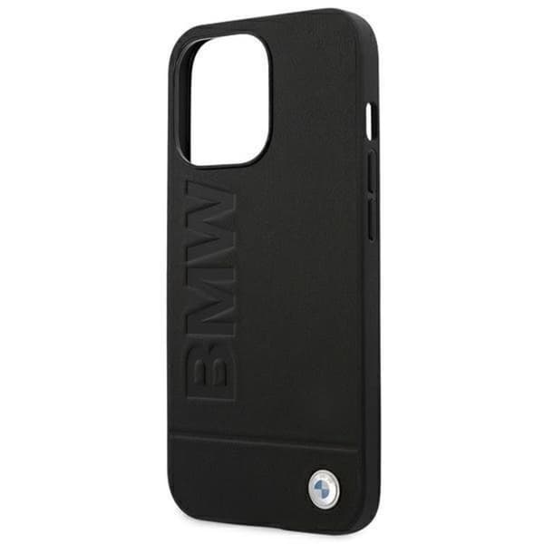 BMW iPhone 14 Pro Max Skal Läder Stamp - Svart Black