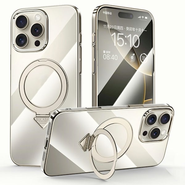 SULADA Mobilskal till iPhone 16 Pro MagSafe Kickstand Klar PC Grå