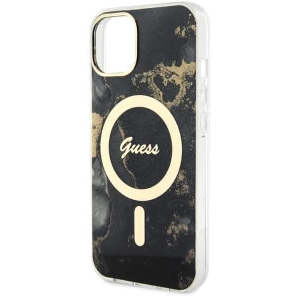 Guess iPhone 14 Plus Mobilskal MagSafe Guld Marble - Sort Black