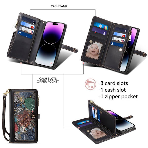 ESEBLE iPhone 16 Plus Plånboksfodral RFID Blocking Konstläder - Svart