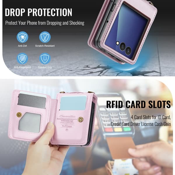 CASEME Galaxy Z Flip 7 Plånboksfodral RFID Blocking C22 - Rosa Rosa