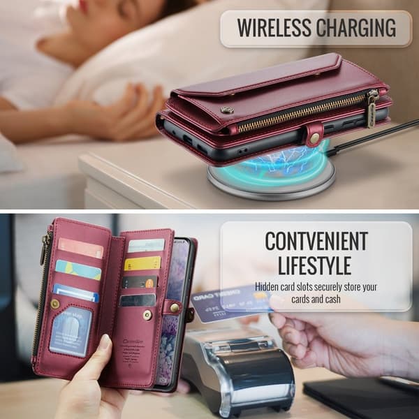 CASEME Plånboksfodral Konstläder för Samsung Galaxy S20 Plus - Vinröd