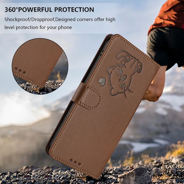 OnePlus 15 5G Konstläder Plånboksfodral Love Cat Pattern Imprint Brun