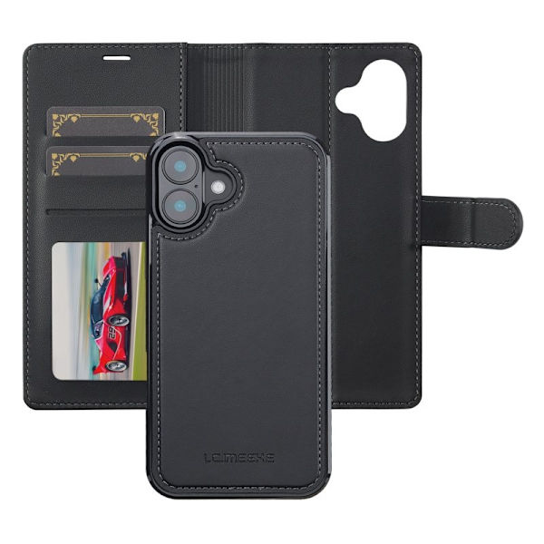 LC.IMEEKE L2 Series iPhone 16 Plus Plånboksfodral Konstläder - Svart