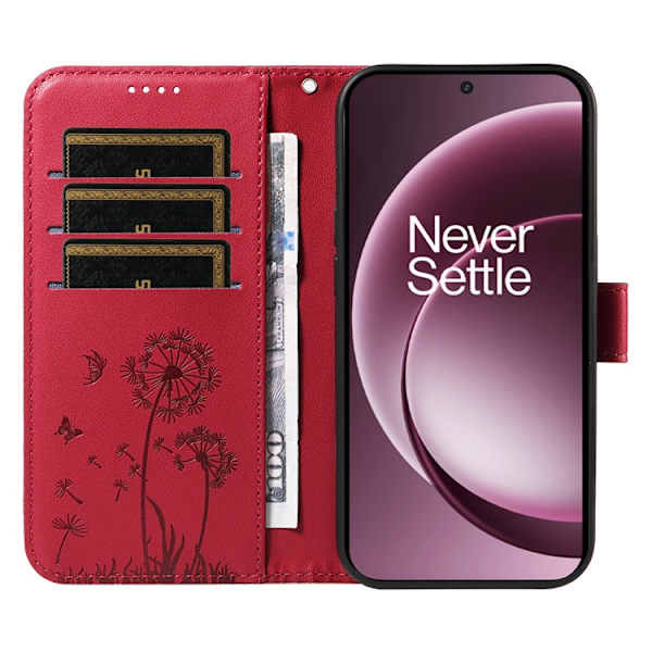 OnePlus 15 5G Plånboksfodral Dandelion Imprint Konstläder Röd