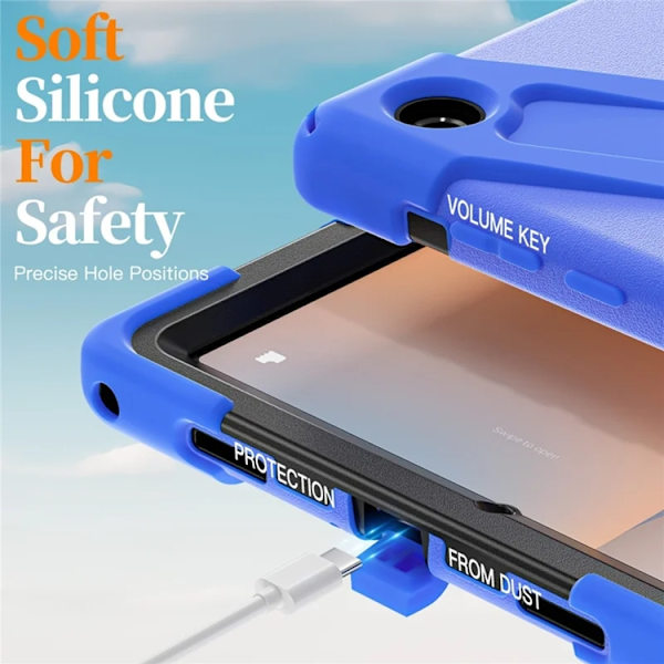 Mobilskal till Galaxy Tab A11 Plus Kickstand Silikon Axelrem - Blå Blå
