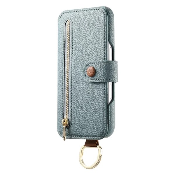 iPhone 17 Pro Max Konstläder Plånboksfodral RFID-Skydd Zipper - Blå Blå