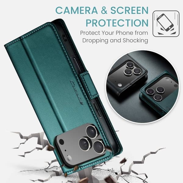 CASEME 023 iPhone 17 Pro Max Plånboksfodral RFID-Skydd Konstläder Grön