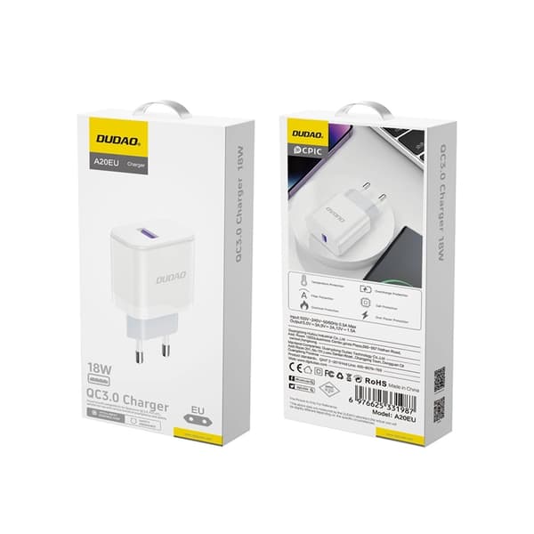 Dudao Väggladdare Adaptrar USB-A 18W - Vit Black