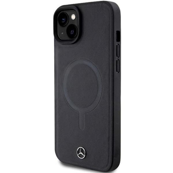Mercedes iPhone 15 Plus Mobilskal Magsafe Smooth Läder - Svart Svart
