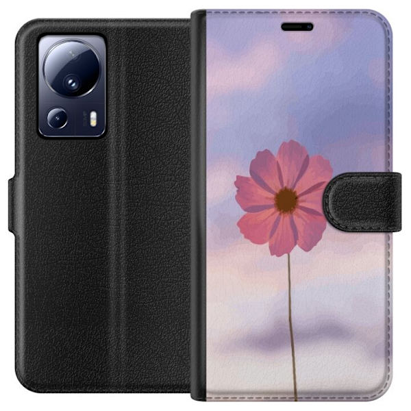 Pungcover til Xiaomi 13 Lite med lyserød blomst
