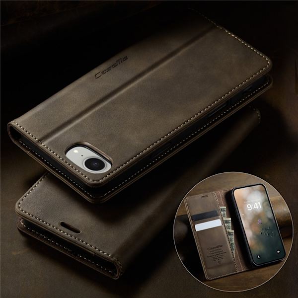 Caseme iPhone 16e Plånboksfodral RFID Blocking - Coffee Brun