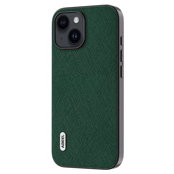 ABEEL Mobilskal till iPhone 14 Cross Texture Äkta Läder och TPU - Grön
