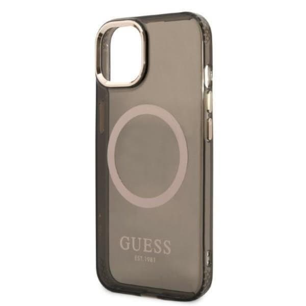 GUESS iPhone 13 Skal MagSafe Gold Outline Translucent - Musta Black