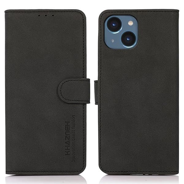 KHAZNEH iPhone 15 Plånboksfodral Anti-Dust TextuRöd Konstläder - Svart