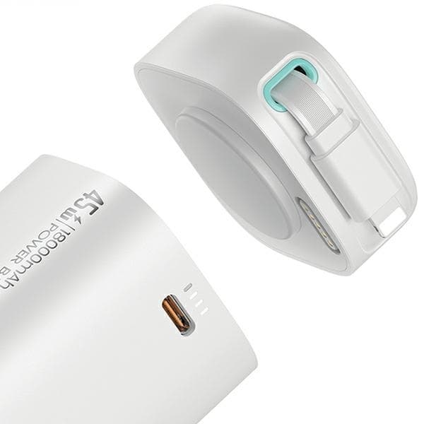 USAMS Powerbank 18000mAh 45W Med Lightning Kabel Retractable - Vit Vit