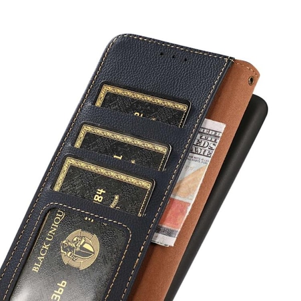 KHAZNEH iPhone 14 Pro Plånboksfodral RFID Äkta Läder - Blå