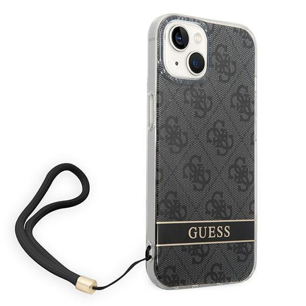 GUESS iPhone 14 Plus Skal 4G Print Strap - Musta