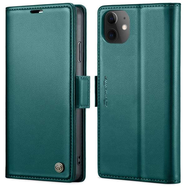 CASEME Plånboksfodral Konstläder till iPhone 11 RFID-Skydd Grön