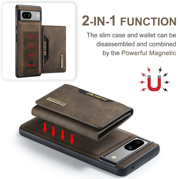 DG.MING M2 Series Mobilskal till Google Pixel 8a Detachable Wallet Brun