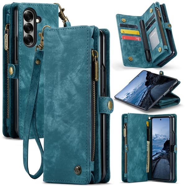 CASEME Galaxy Z Fold 7 Konstläder Plånboksfodral Med Rem - Blå Blå