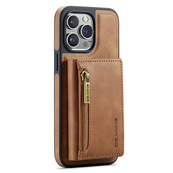 DG.MING M5 Series Mobilskal till iPhone 12/12 Pro Tri-fold Plånboksfodral Brun