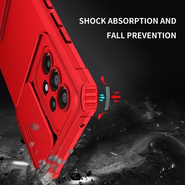 Galaxy A12 4G Skal Kickstand Kameraskydd Slide - Röd R