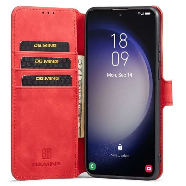 DG.MING Samsung Galaxy S23+ Retro Plånboksfodral Konstläder Röd