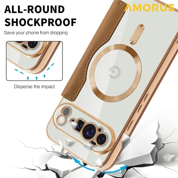 AMORUS Google Pixel 10 Pro XL Plånboksfodral Magsafe RFID-Skydd - Brun Brun