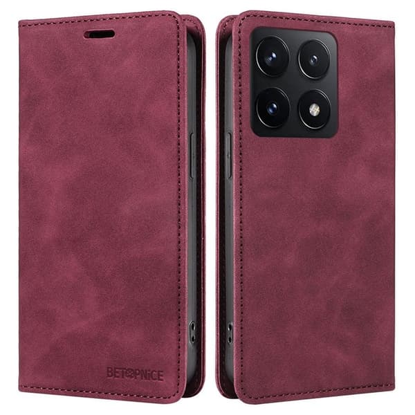 BETOPNICE 003 för Xiaomi 14T Plånboksfodral Konstläder - Röd