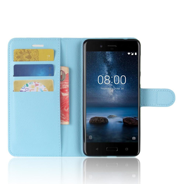 Litchi Plånboksfodral till Nokia 8 - Blå Blå