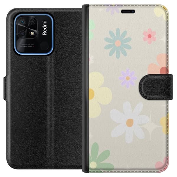 Plånboksfodral till Xiaomi Redmi 10C med fejdande blommor