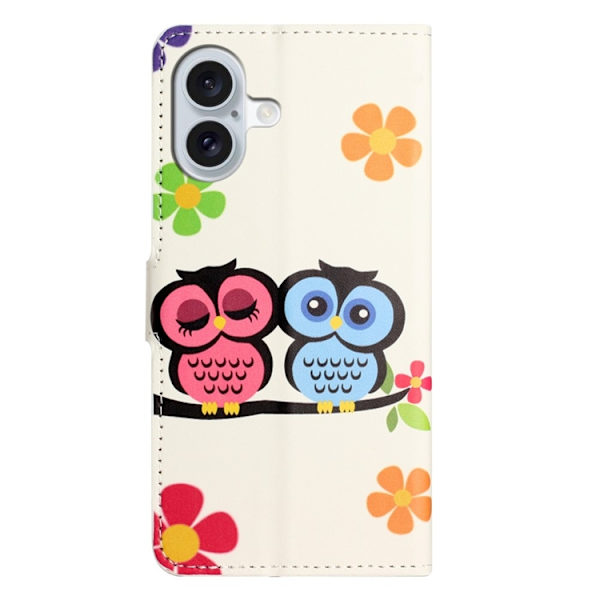 iPhone 17 Konstläder Plånboksfodral Pattern Print - Par ugglor Vit