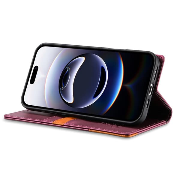 N.BEKUS iPhone 17 Pro Konstläder Plånboksfodral RFID-Skydd P3 - Vinröd Vinröd