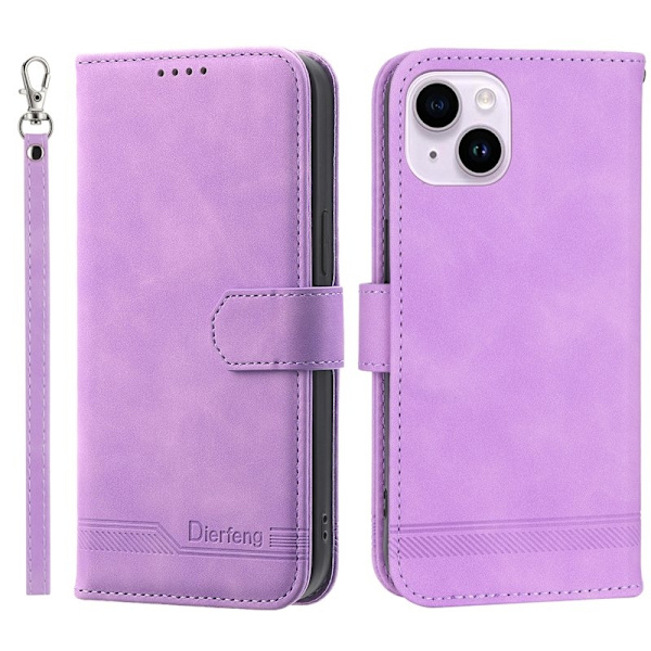 DIERFENG DF-03 Plånboksfodral i Konstläder för iPhone 15 - Lila