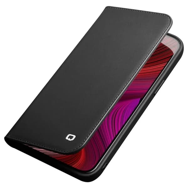 QIALINO iPhone 13 Mini Plånboksfodral Cowhide Äkta Läder Svart