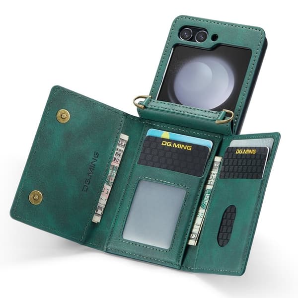 DG.MING Samsung Galaxy Z Flip5 Konstläder Plånboksfodral Grön