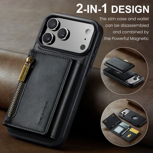 DG.MING M5 Series Mobilskal till iPhone 17 Pro Magnetiskt Konstläder Svart